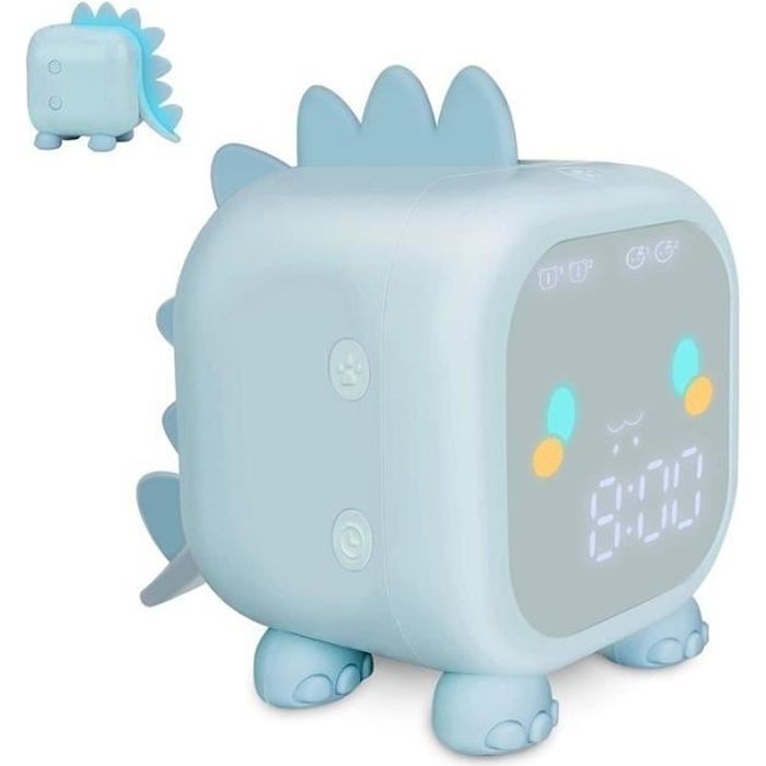 Réveil Numérique pour Enfants Horloge Dinosaure Formateur de Sommeil Avec Réveil Veilleuse pour Enfants -Blue