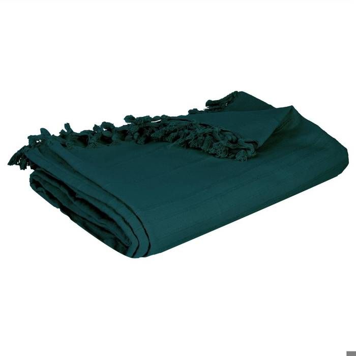 Atmosphera - Jeté de Lit 100% Coton Bleu canard 220 x 160 cm Jungle pop Bleu Canard