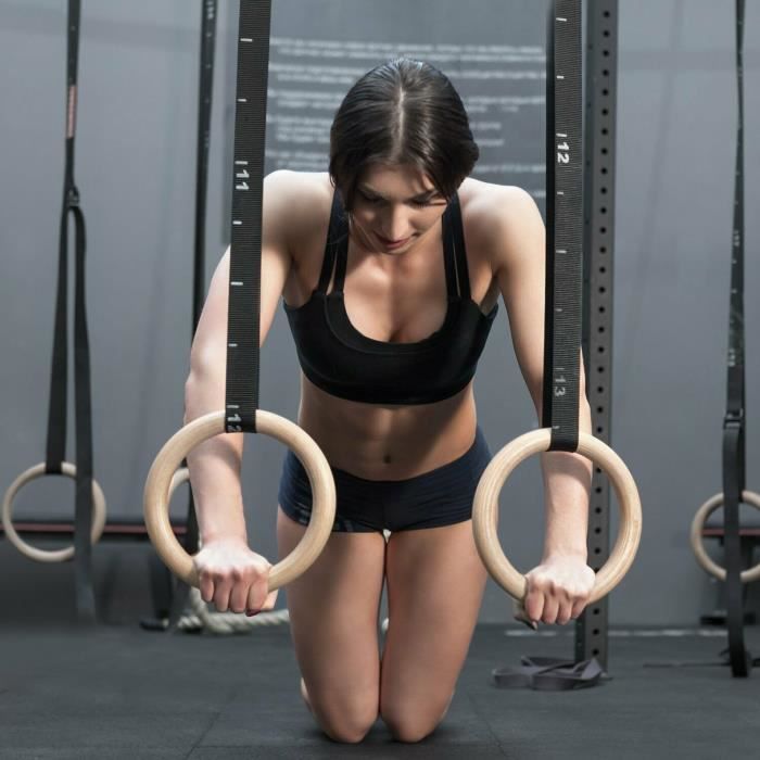 Agres De Gymnastique Wood Olympic Gymnastics Rings With Adjustable Straps For Crossfit Pull Up - Dips - Muscle Ups FS018