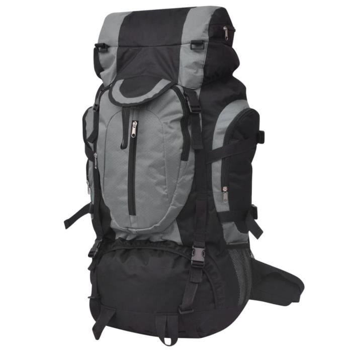 Sac à Dos Randonnée 75L Sport de Plein air Sac à Dos montagne pour escalade Trekking Alpinisme Noir et gris 37 x 22,5 x 73 cm