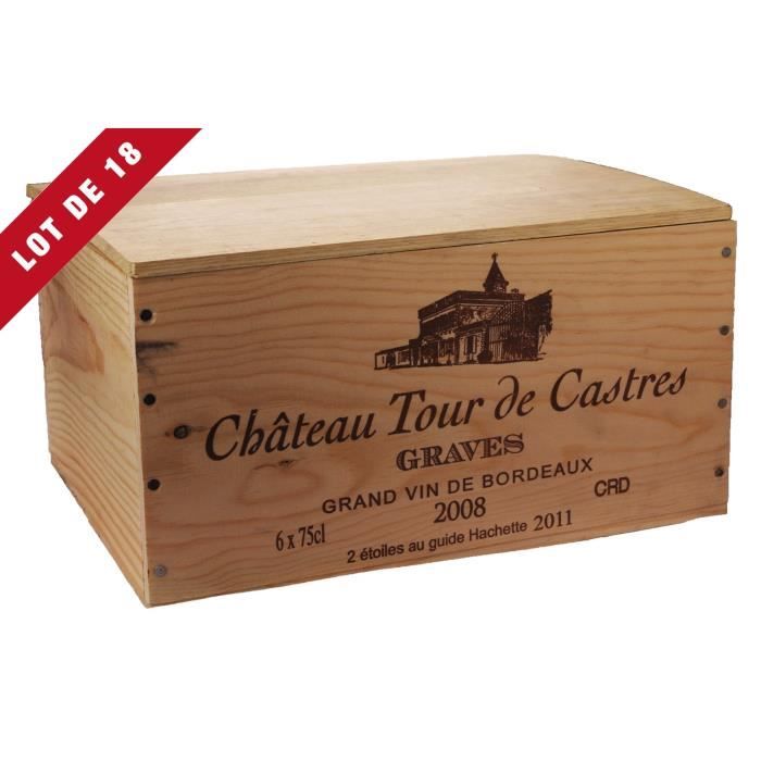 18X La Caisse Bois 6x75cl estampillé Tour de Castres - coffret