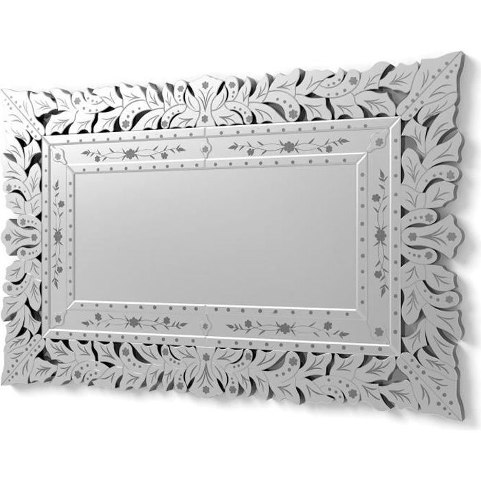 DekoArte VN009 - Miroirs Venetiens Rectangulaires - Décoration Entrée Toilettes - Miroirs Classiques Argent - 1 Pièce 120 x 78 cm
