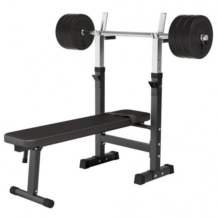 Gorilla Sports - Banc de musculation GS006 + Set disques en plastique et barre longue 37KG