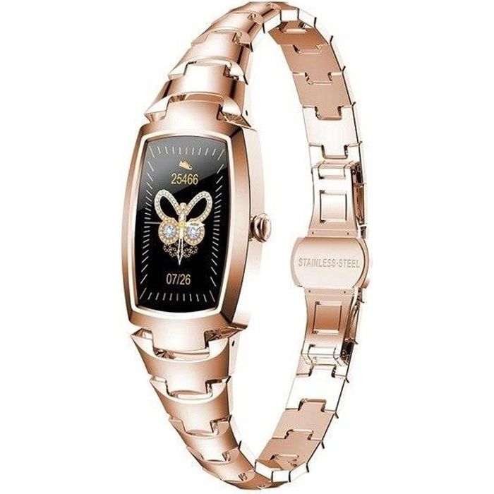 Montre connectée H8 pro pour femmes, moniteur de fréquence cardiaque, de pression artérielle, étanche IP67, pour An gold -CLAT1215