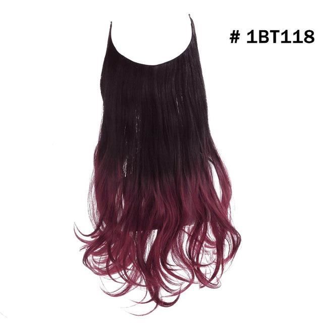 12 -Wave Halo Hair Extensions No Clip In Ombre Blonde Black Pink Synthetic Natural Hidden Secret #1BT118 Fake Hair Piece