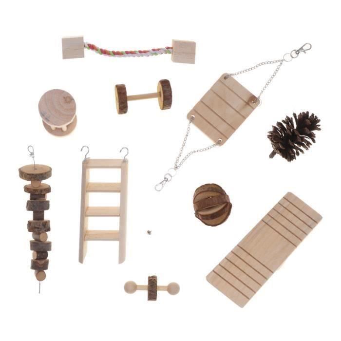 10 pièces jouets à mâcher sûr à la main Durable naturel en bois à accessoires pour lapin animaux hamster JOUET
