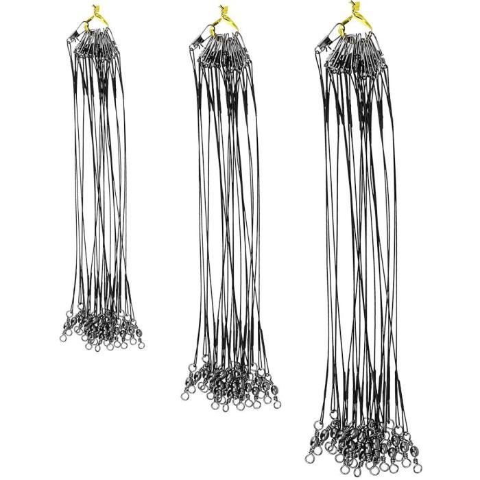 72Pcs Fil de Pêche,Bas de Ligne avec Snap et Émerillon en Acier Inoxydable pour Ligne Principale Cachée,15/20/25cm(Noir)