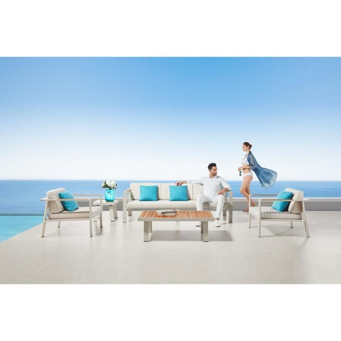 Salon bas de jardin haut de gamme aluminium et teck NOFI 5 places