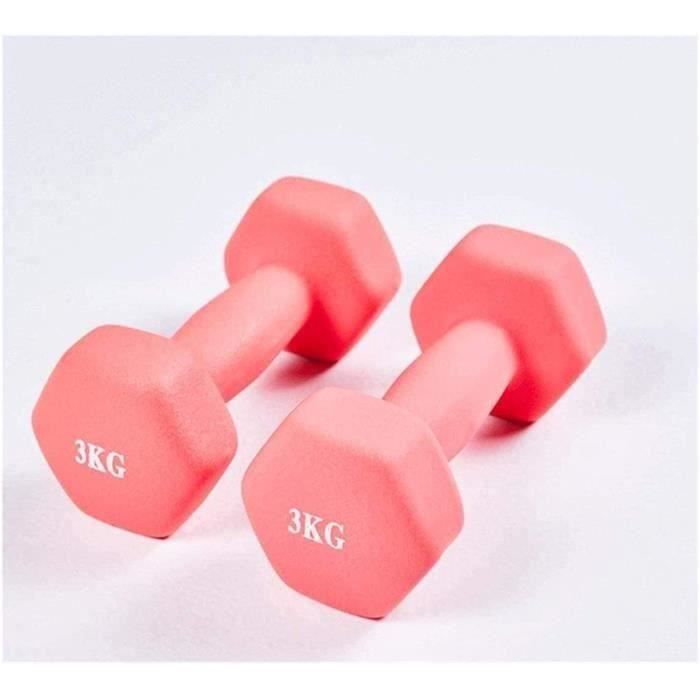 2 Haltères Fitness 3 kg Équipement De Musculation Pour Débutants avec Haltère Caoutchouté Hexagonal (Rose)