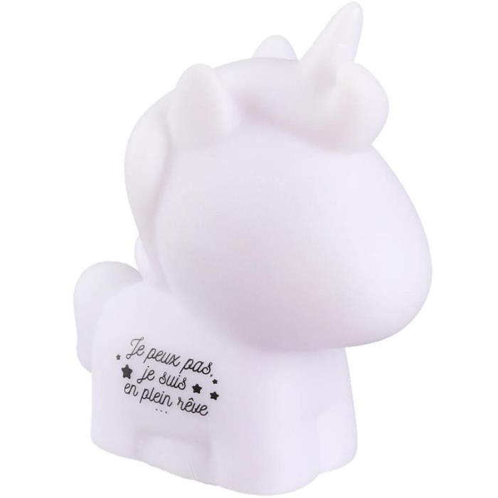 Hello KIDS LA11019 Lampe veilleuse LED rose Enfant Licorne Je peux pas je suis en plein rêve PVC Blanc H10x4,5x8,5cm