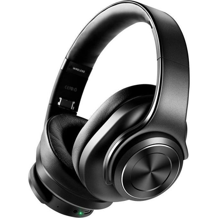 COOCHEER Casque Bluetooth sans Fil Reduction de Buit Active, Casque audio avec microphone Stéréo Hi-FI - Noir