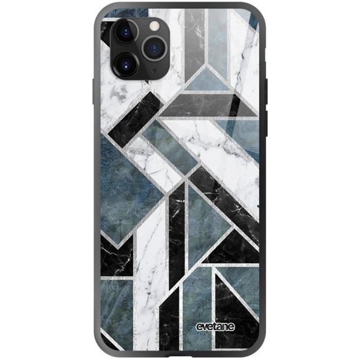 Coque en verre trempé iPhone 11 Pro Max Marbre Vert Graphique Ecriture Tendance et Design Evetane