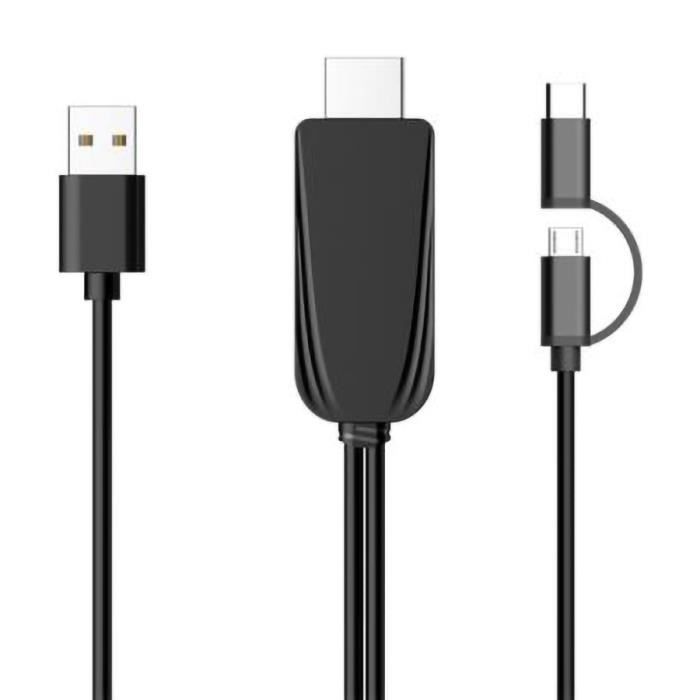 IFCOW®LD25-B Câble adaptateur Type-C / Micro USB vers HDMI, câble adaptateur pour téléphones Android vers HDTV - noir