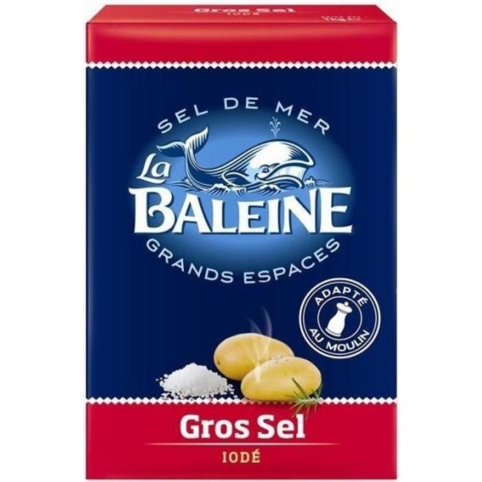 La Baleine Gros Sel Iodé Adapté au Moulin 1Kg (lot de 12)