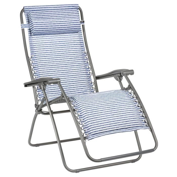 Fauteuil relax pliant LAFUMA RSX Polycoton - Marine Ouvert : 115 x 68 x 88 cm / Fermé : 96 x 68 x 15 cm