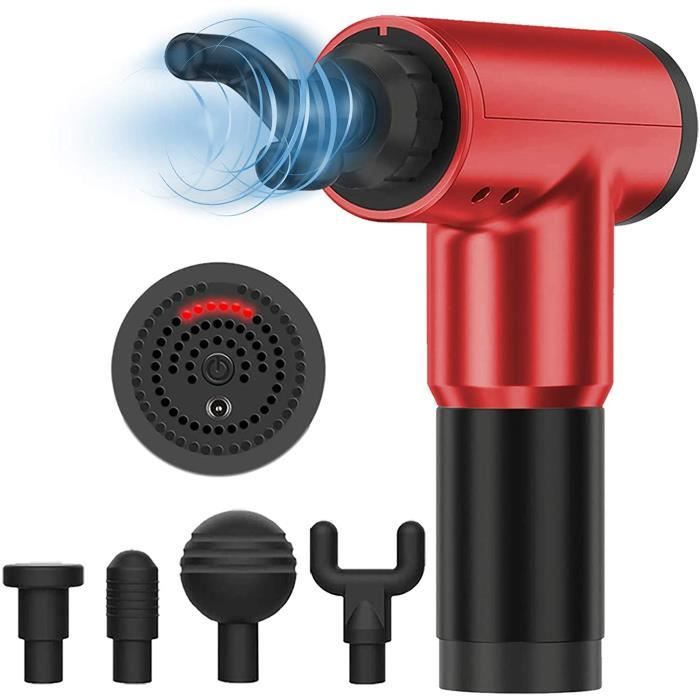 MEROUS Pistolet de Massage Musculaire, pour Récupération de Fatigue, 6Niveaux Réglables, 4Têtes de Massage