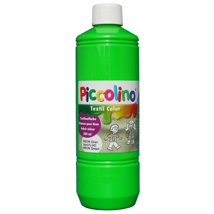 Encre, Peinture textile fluo, Vert 500 ml - Piccolino Peinture fluorescente pour tissus ou soie visible dans le noir