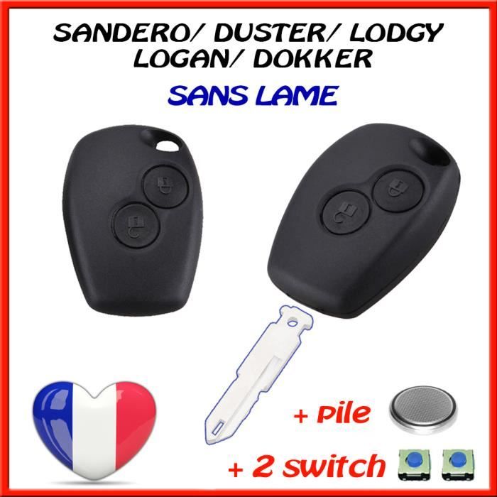 BOITIER DE CLE PLIP CLEF CLÉS COMPATIBLE DACIA SANDERO DUSTER LODGY LOGAN DOKKER + 2 Switchs + Pile