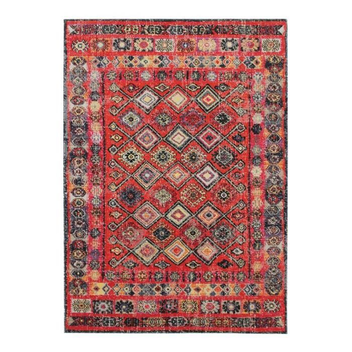VINTAGE IN&OUT LOSANGE - Tapis d'intérieur et d'extérieur effet vintage rouge 160x230