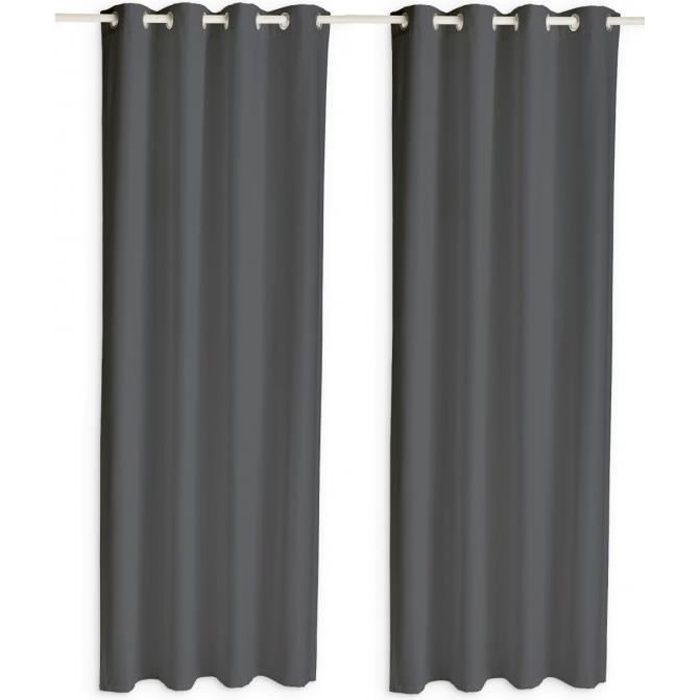 Lot de 2 rideaux occultants à oeillets gris foncé - Anthracite - Today