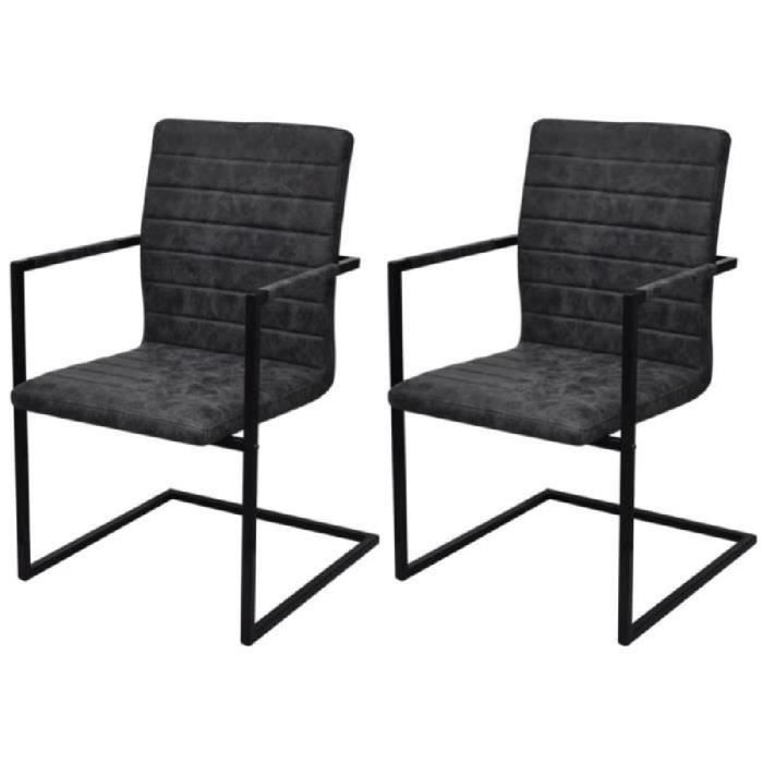 2pcs Chaises à nervure en cantilever Noir avec accoudoirs pour maison cuisine salle à manger 53 x 61 x 88,2 cm