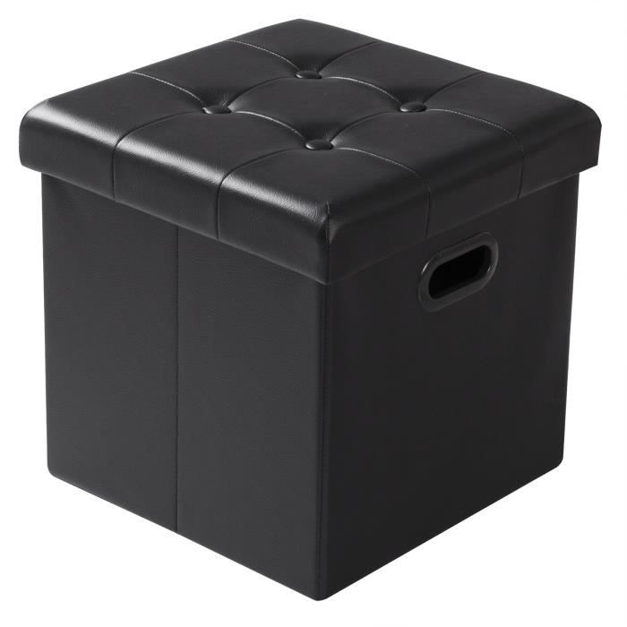 WOLTU Tabouret pouf coffre cube, Repose-pieds, Boîte de rangement rembourré en similicuir, 37.5 x 37.5 x 38 cm, Noir