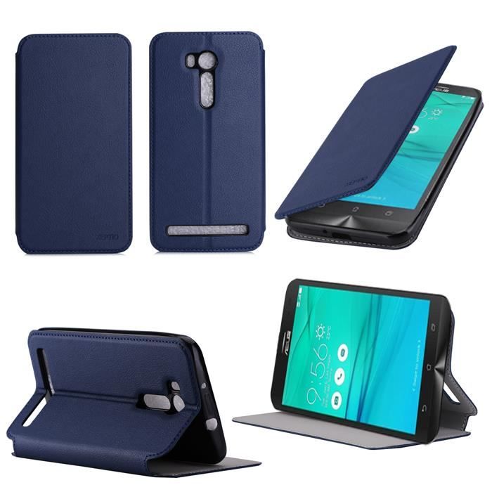 Etui coque Asus ZenFone Go ZB552KL 4G bleu - Housse pochette