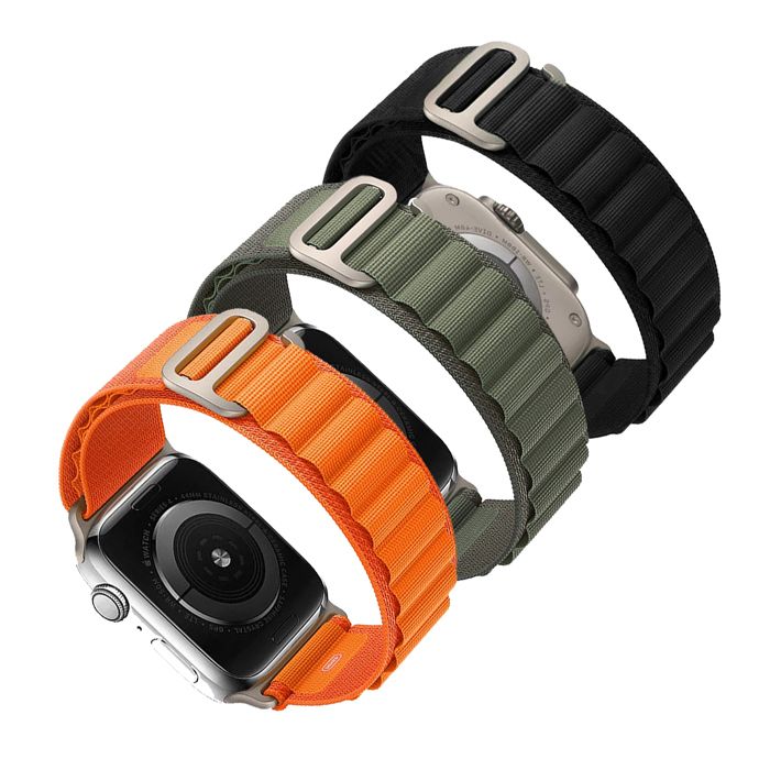 Lot de3 Bracelet en nylon Boucle Alpine Noir/Orange/Vert kaki pour Apple Watch Serie 9 8 7 6 5 4 3 2 1 SE 42/44/45/49mm-
