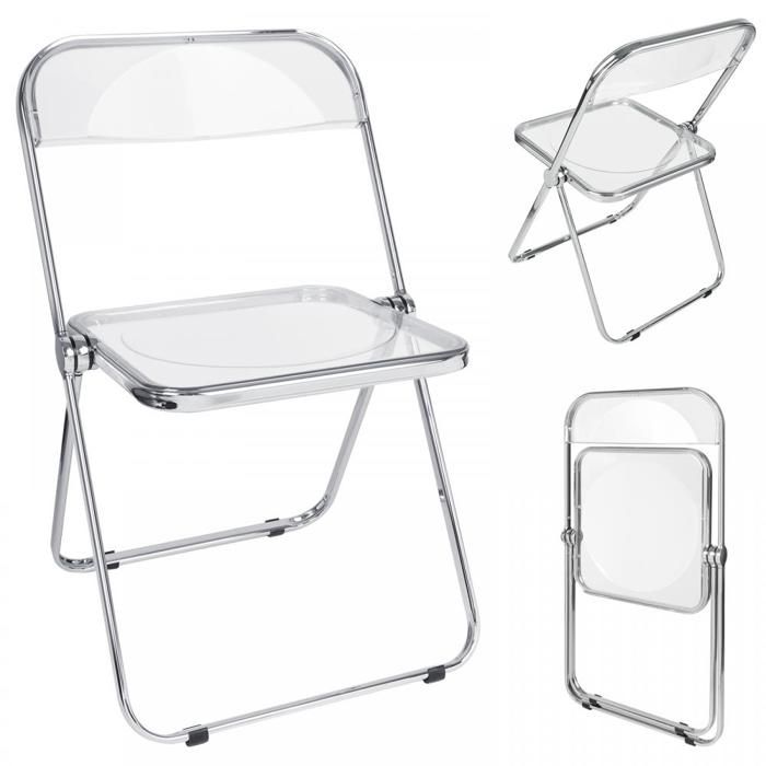 B.LIVEM®1 Chaise pliante Charge 200kg Chaise acrylique transparente Chaise de jardin Chaise de balcon 46*46*76cm