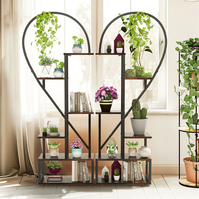 Meuble pour plante - Étagère à Fleurs - Fer Forgé - Noir et marron - 90x24x1365 cm - Lot de 2 supports