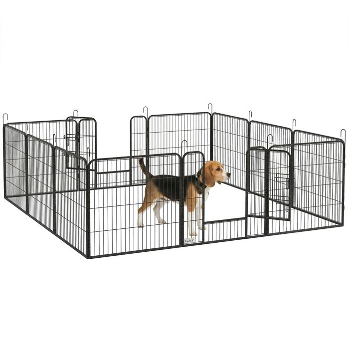 Parc enclos pour animaux - PawHut - modulable acier époxy porte verrouillable - pour chiens petits animaux - 80 x 80 cm gris