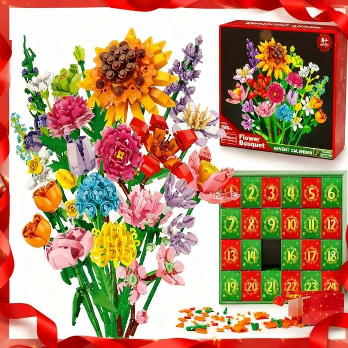 Calendrier de lAvent Fleurs Succulentes Compte à Rebours de 24 Jours avec Blocs de Construction de Bouquet pour Enfants et