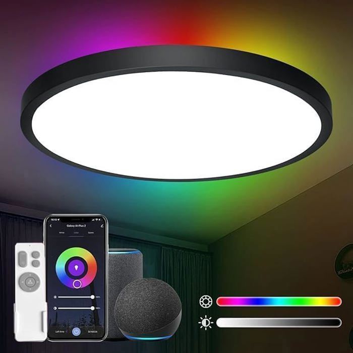 ANTEN Plafonnier LED Smart 24W RGB Température Réglable 3000-6500K Compatible Alexa et Google Ø30cm pour Salon et Chambre