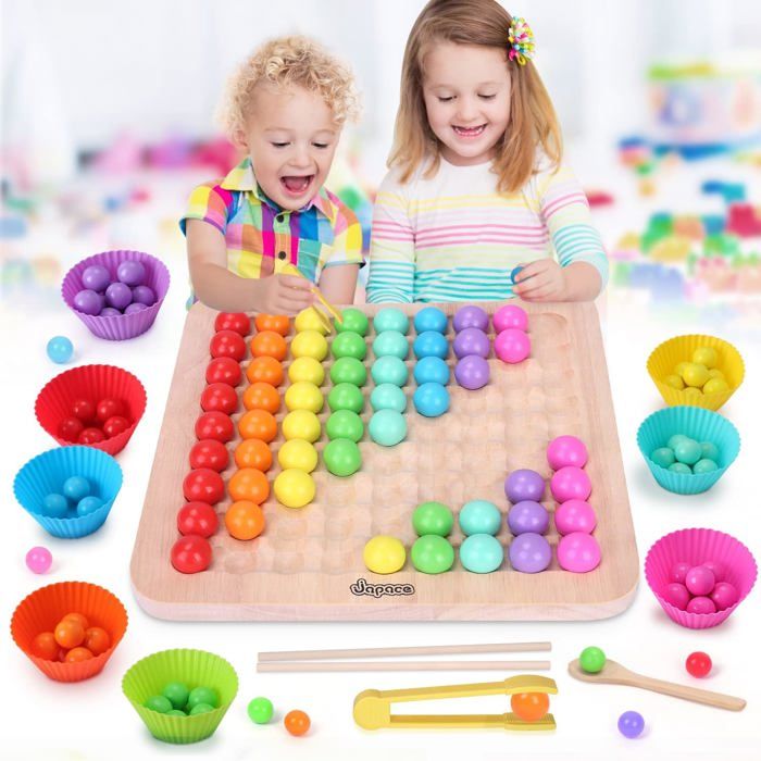 Jouet Montessori 3 En 1 En Bois - Perles à Enfiler, Empiler Et Trier - Pour Enfants 2-5 Ans