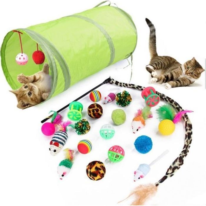 Comparer les prix de 21 Set Kit pour animaux de compagnie tunnel pliable jouet pour chat canal amusant balles de plumes chaton chien chat fournitures de