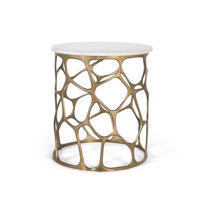 Table basse - Artisanale - Marbre blanc - Base en aluminium doré - Design moderne