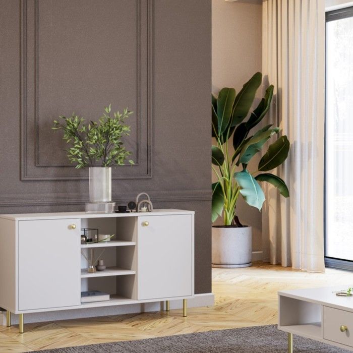 Commode VENUS avec deux placards et étagères en couleur cachemire