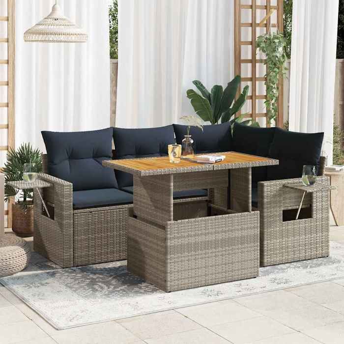 vidaXL Salon de jardin 5 pcs avec coussins résine tressée ensemble de canapés dextérieur ensemble de canapé dangle 3327435