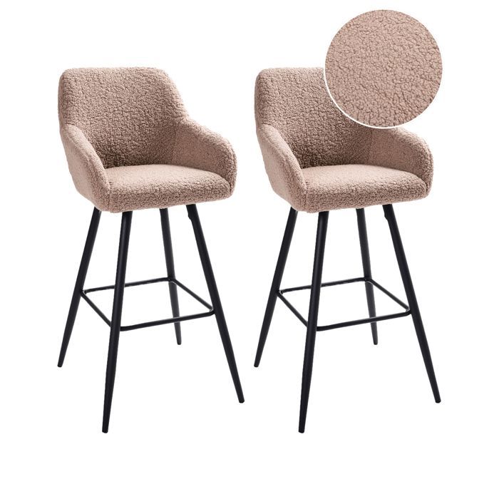 Lot de 2 chaises de bar CASMALIA Bouclé Taupe Lot de 2 chaises de bar CASMALIA Bouclé Taupe