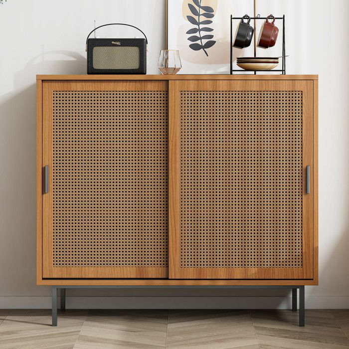 Buffet de cuisine - 100x90x37 cm - 2 portes coulissantes - Étagère réglable - Noyer