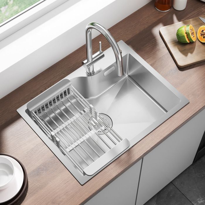Évier de Cuisine - ANYCEE MAX - 1 Bac Inox 60x45CM - Panier Égouttoir Réglable - Antibactérien - Insonorisé