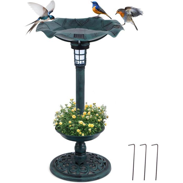 Comparer les prix de GOPLUS Mangeoire Oiseaux Exterieur avec Lumière Solaire Abreuvoir doiseaux Hauteur 76 CM Bronze