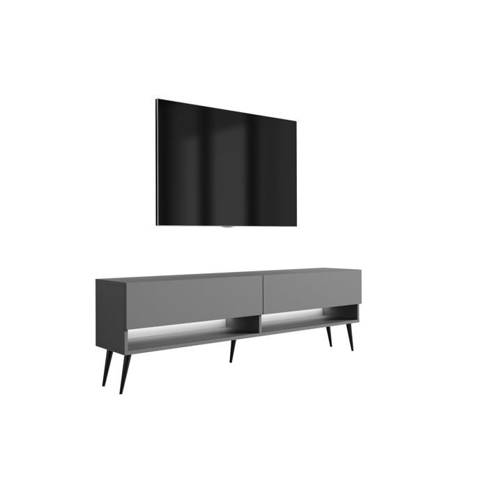 Meuble TV : Anthracite pieds obliques noirs LED blanche 170 × 32 × 52 cm