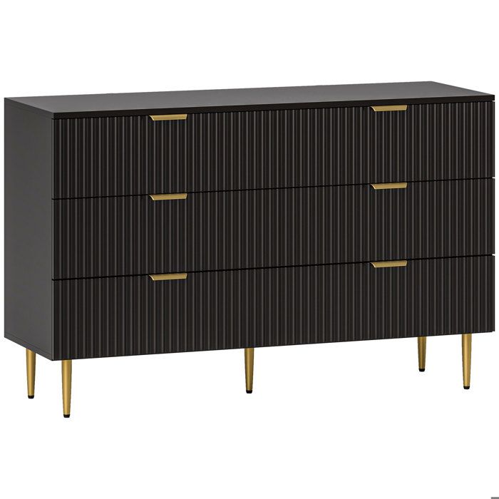 Commode 6 tiroirs - HOMCOM - moderne - poignées et pieds dorés - pour chambre à coucher et salon - 120 x 40 x 765 cm - noir