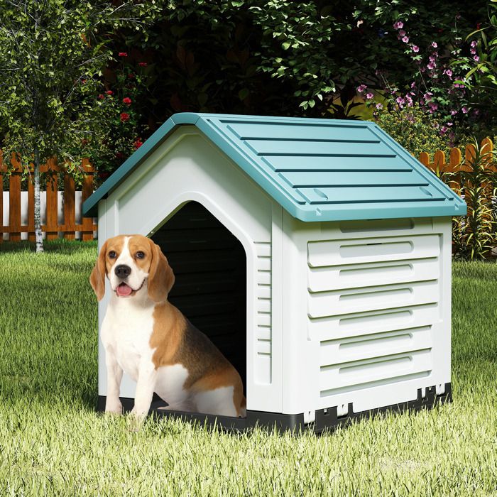 Maison pour Animaux COSTWAY Porte Verrouillable Abri pour Chien avec Aérations et Toit Incliné pour Intérieur Extérieur Bleu Maison pour Animaux COSTWAY Porte Verrouillable Abri pour Chien avec Aérations et Toit Incliné pour Intérieur Extérieur Bleu