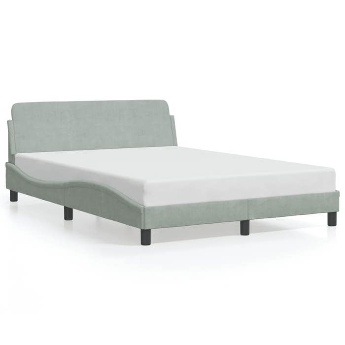 Lit 2 Personnes - KENNETH - Structure de lit Adulte/enfant - - sans matelas - gris clair 140x190 cm - velours LL6066