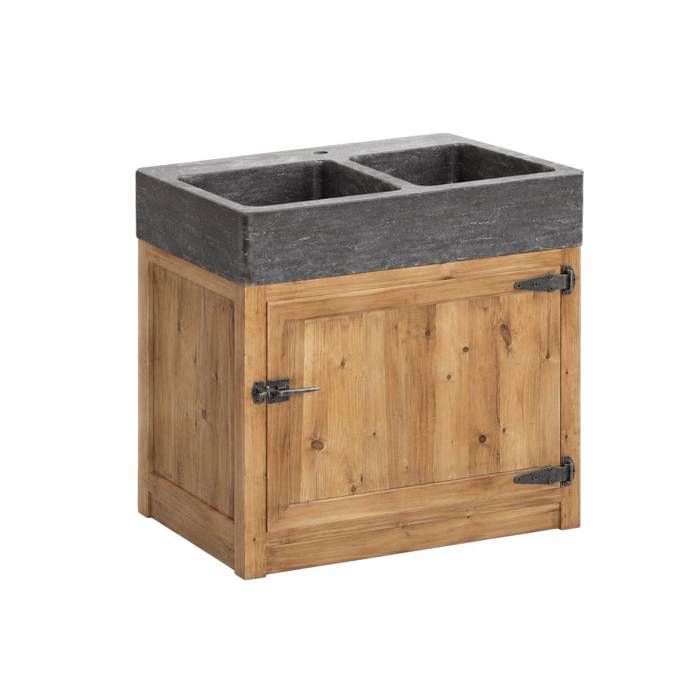Meuble bas de cuisine évier 2 vasques pierre bleue Champêtre