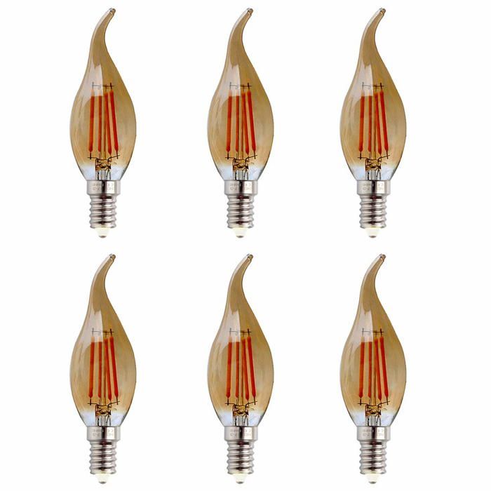 Ampoule LED E14 Forme de bougie à filament 4W Blanc Chaud 2700K Ampoules Flamme Ampoule Bougie Classique E14 LED Lot de 6