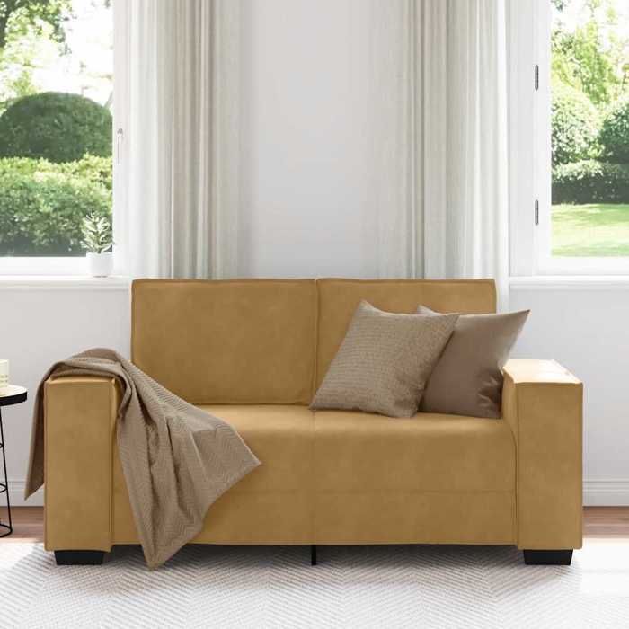 Canapé rembourré 2 places - VIDAXL - Velours - Brun - 160x78x84 cm - Accoudoirs larges - Moelleux - Fixe