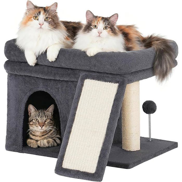 Comparer les prix de Aechonow Arbre à Chat pour Gros Adulte Chat Grande Plate-Forme de Tour Grimper griffoir en Sisal Maison 1-Gris Fonc ARBRE A CHAT